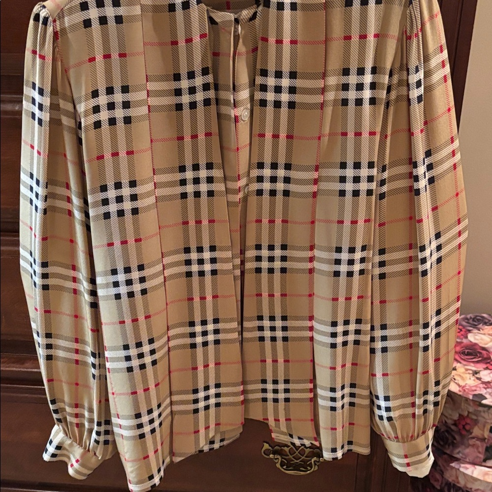 Burberry Tan and Black Plaid Wome button up Shirt - Picture 4 of 10